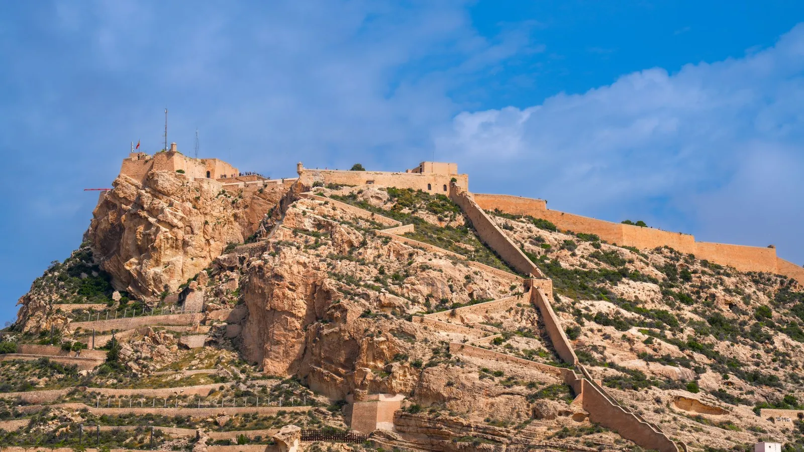 Scenic view of Santa Bárbara Castle on Mount Benacantil in Alicante, Spain.